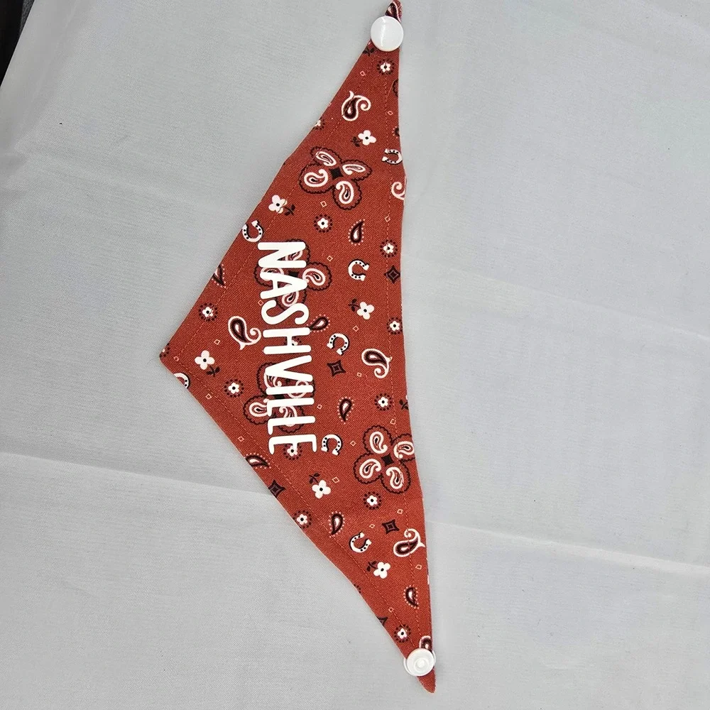 Nashville Dog Bandana Rust Paisley Western Horseshoe Snap Closure Pet Accessory
